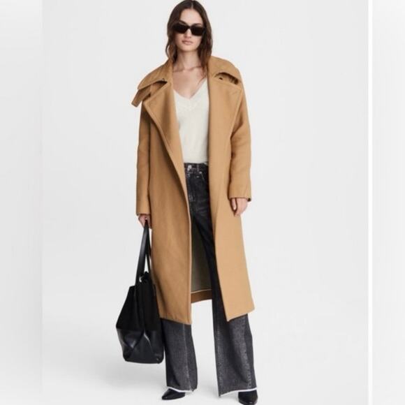 Rag & Bone Amber Belted Trench Coat Camel Wool Blend Long Coat Size XS EUC - Picture 10 of 13